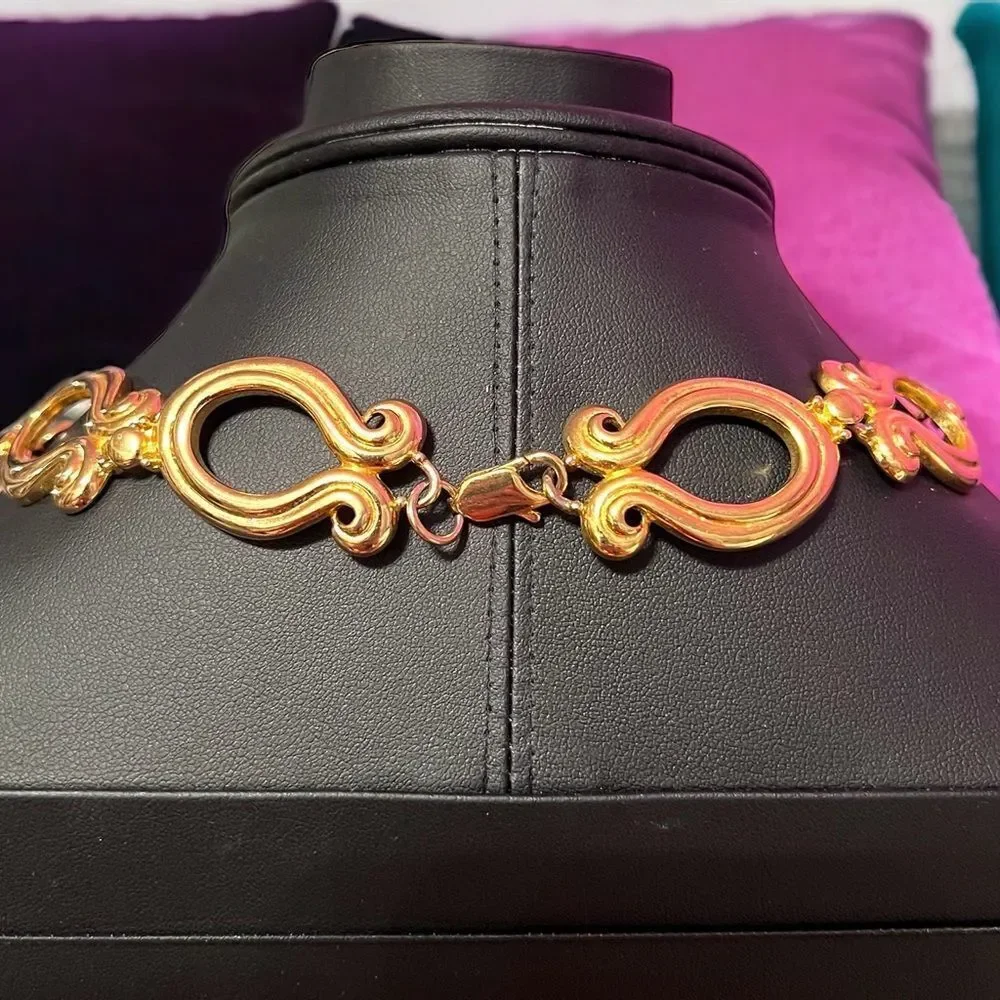 Swirly Gold Tone Statement Necklace